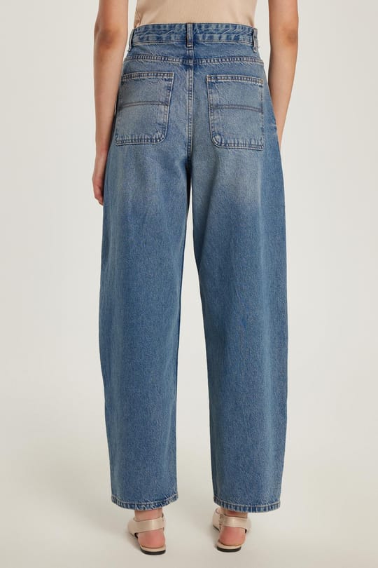 Kadın Regular Fit Yan Cepli Baggy Balon Mavi Jean Kot Pantolon