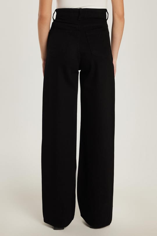 Kadın Regular Fit %100 Pamuk Bol Paça Siyah Jean Kot Pantolon