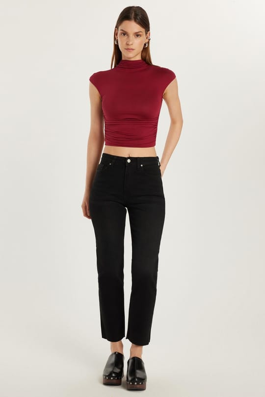 Kadın Slim Fit Dar Kesim Kısa Boru Paça Füme Jean Kot Pantolon 