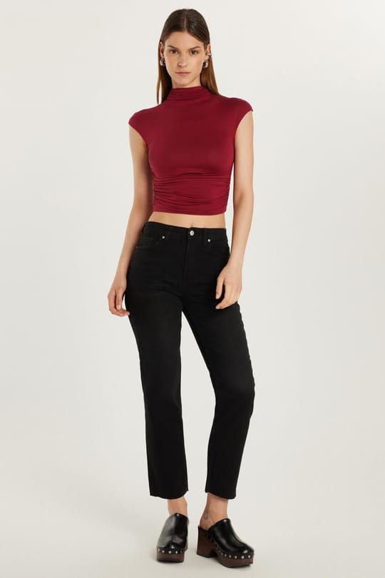 Kadın Slim Fit Dar Kesim Kısa Boru Paça Füme Jean Kot Pantolon 