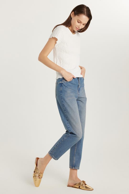 Kadın Regular Fit Boru Paça Füme Jean Kot Pantolon