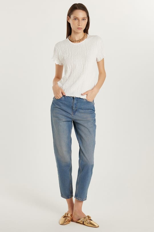 Kadın Regular Fit Boru Paça Füme Jean Kot Pantolon