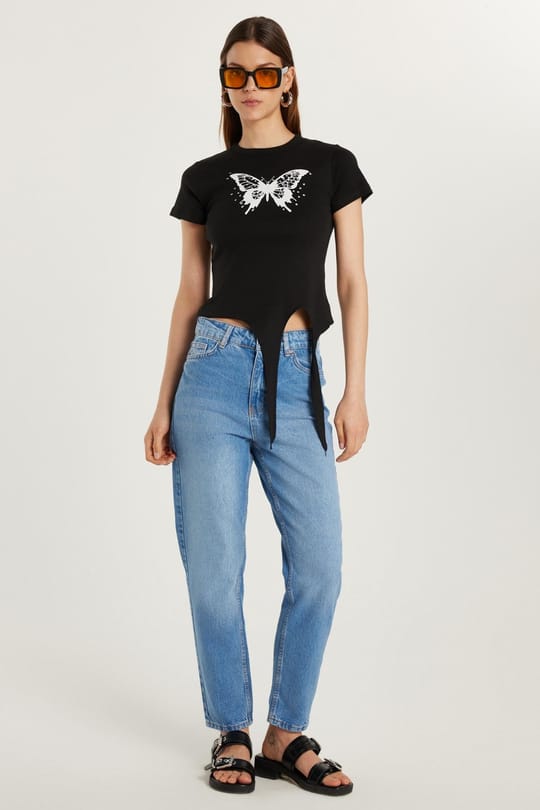 Kadın Regular Fit Boru Paça Mavi Jean Kot Pantolon