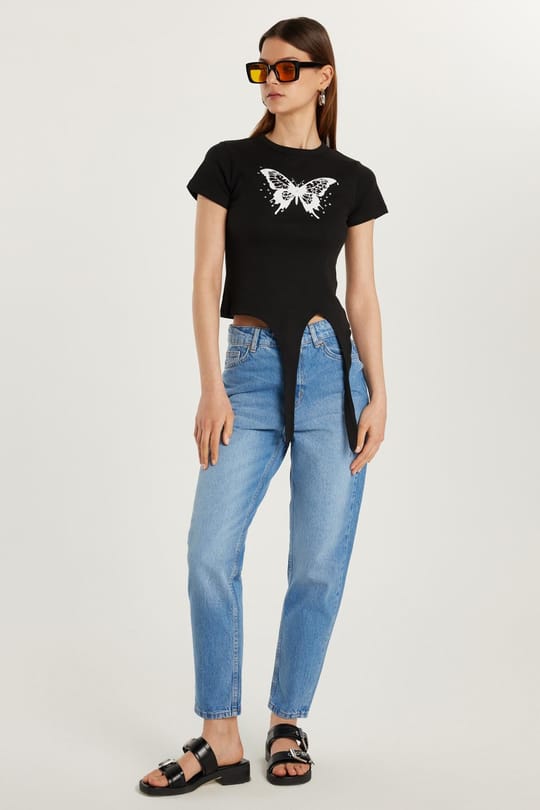 Kadın Regular Fit Boru Paça Mavi Jean Kot Pantolon