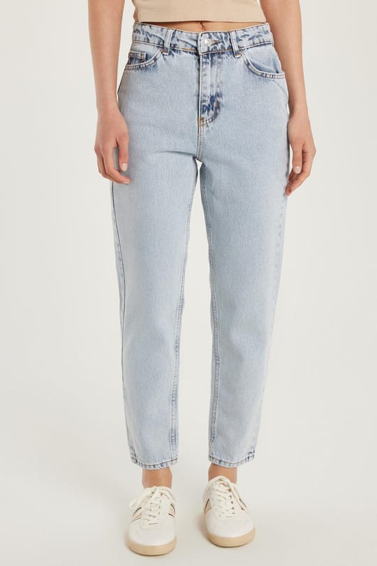 Kadın Regular Fit Boru Paça Jean Beyaz Mavi Pantolon