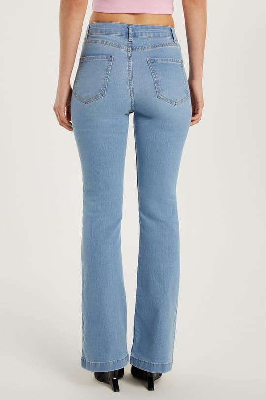 Kadın Regular Fit Likralı İspanyol Paça Mavi Jean Kot Pantolon