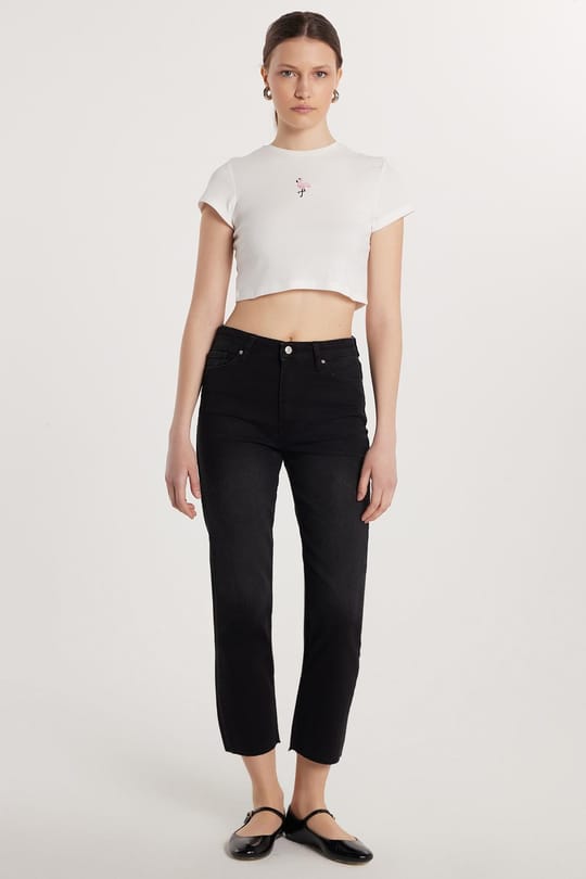 Kadın Regular Fit Cepli Geniş Paça Füme Jean Kot Pantolon