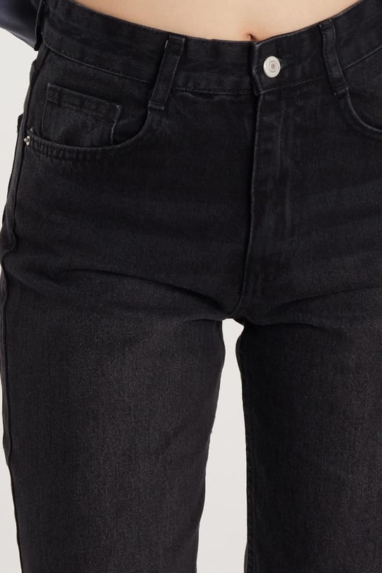 Kadın Regular Fit Geniş Paça Füme Jean Kot Pantolon