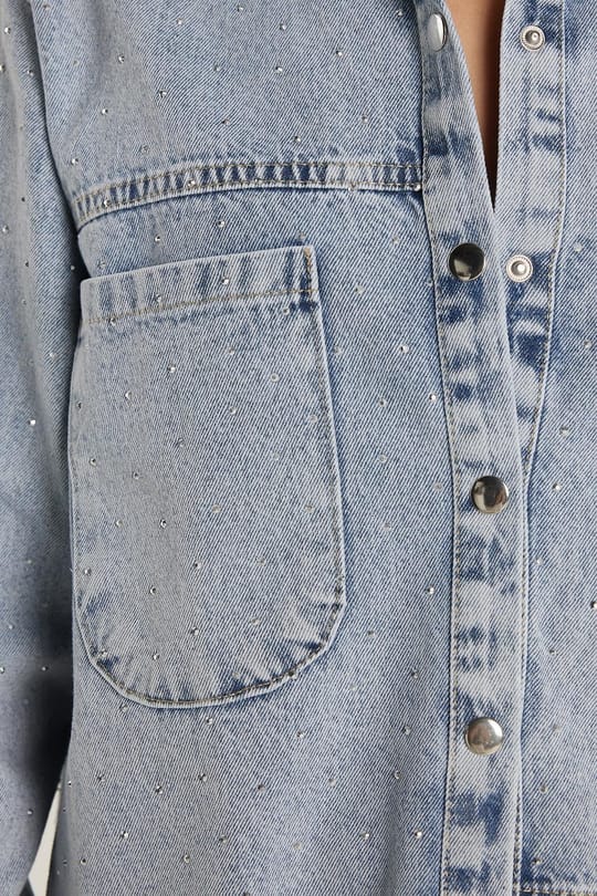 Kadın Regular Fit %100 Pamuk Uzun Kollu Mavi Denim Gömlek
