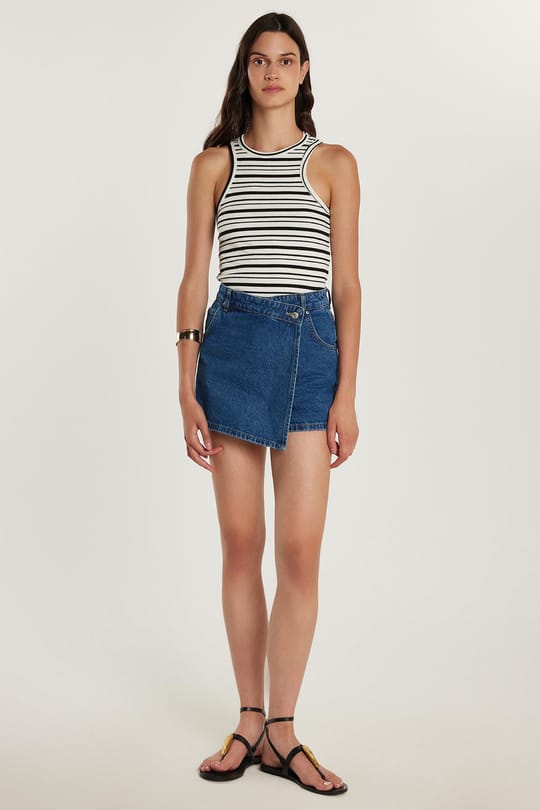 Kadın Slim Fit Dar Kesim Çift Cepli Açık Koyu Mavi Şort Etek