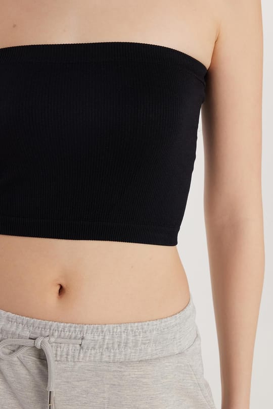 Kadın Slim Fit Dar Kesim Straplez Dikişsiz Siyah Crop Atlet