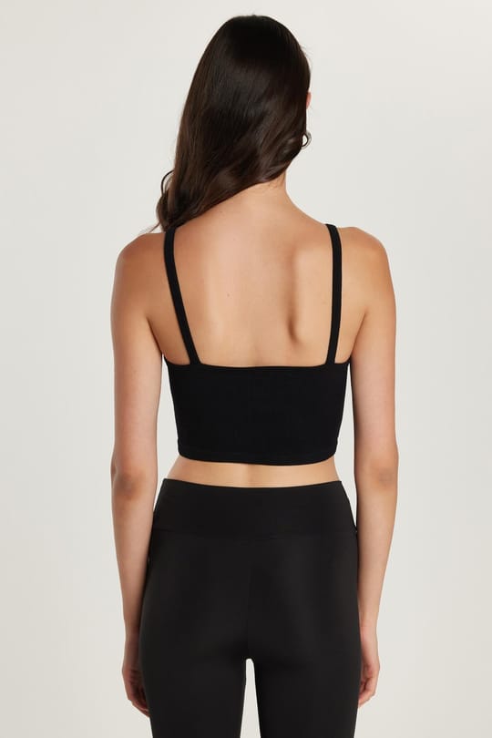 Kadın Slim Fit Kare Yaka Düz Basic Siyah Crop Atlet