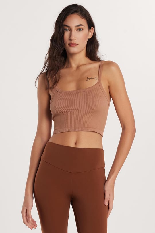 Kadın Slim Fit Kare Yaka Düz Basic Kahverengi Atlet