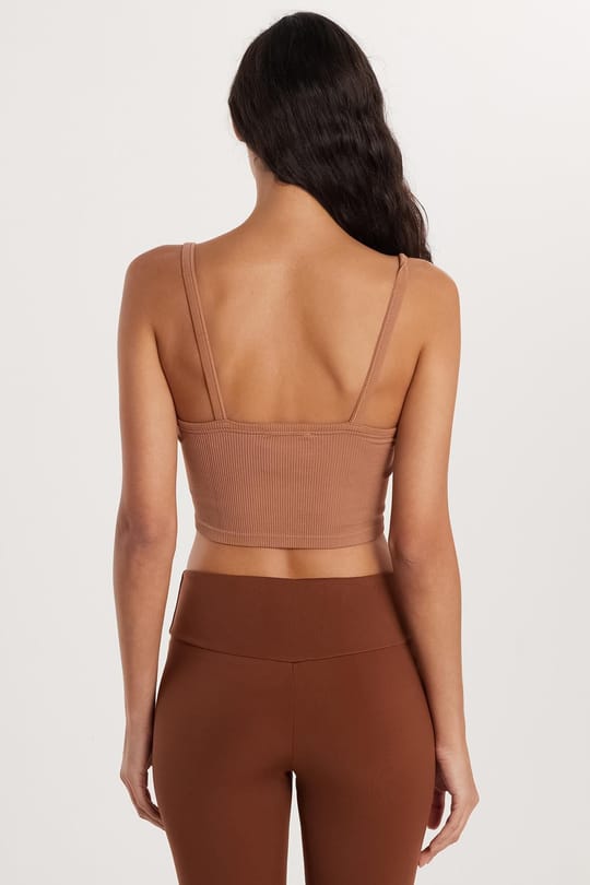 Kadın Slim Fit Kare Yaka Düz Basic Kahverengi Crop Atlet