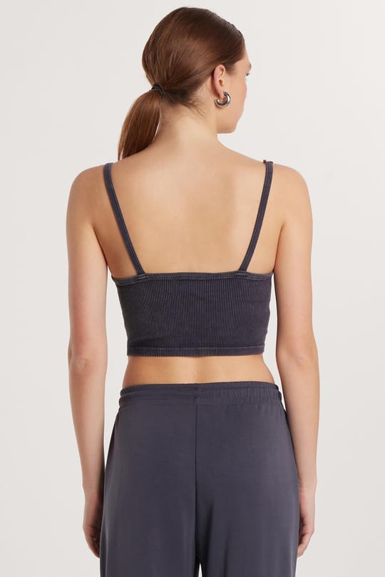 Kadın Slim Fit Kare Yaka Düz Basic Antrasit Crop Atlet