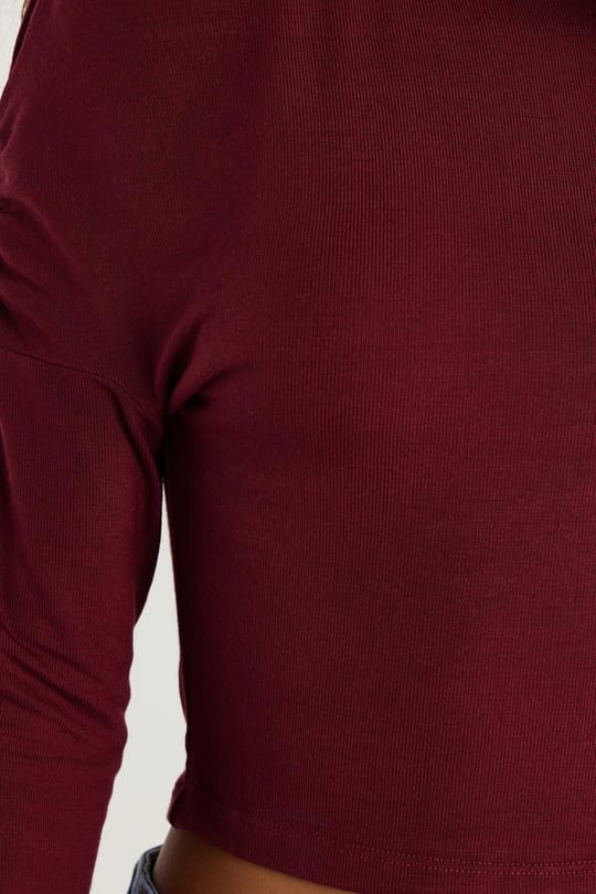 Kadın Slim Fit Dar Kesim Kayık Yaka Viskon Bordo Bluz