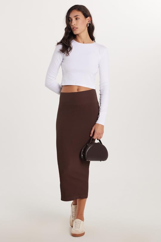 Kadın Slim Fit Dar Kesim Uzun Kollu Bisiklet Yaka Beyaz Bluz