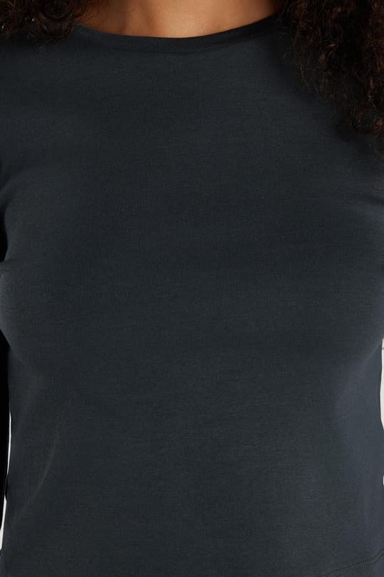 Kadın Slim Fit Dar Kesim Uzun Kollu Bisiklet Yaka Antrasit Bluz