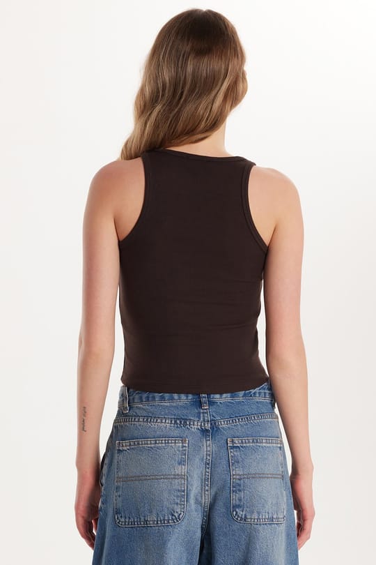 Kadın Slim Fit Dar Kesim İnce Askılı U Yaka Kahverengi Body Atlet