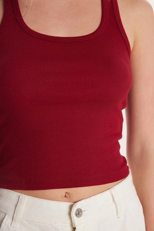 Kadın Slim Fit Dar Kesim İnce Askılı U Yaka Bordo Body Atlet