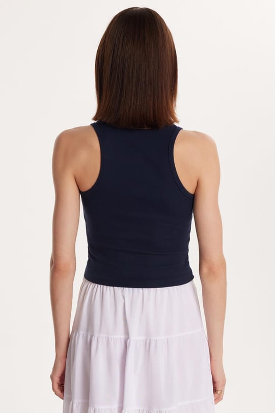 Kadın Slim Fit Dar Kesim İnce Askılı U Yaka Lacivert Body Atlet
