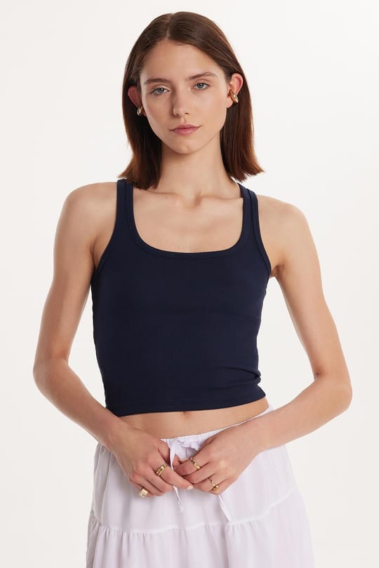 Kadın Slim Fit Dar Kesim İnce Askılı U Yaka Lacivert Atlet
