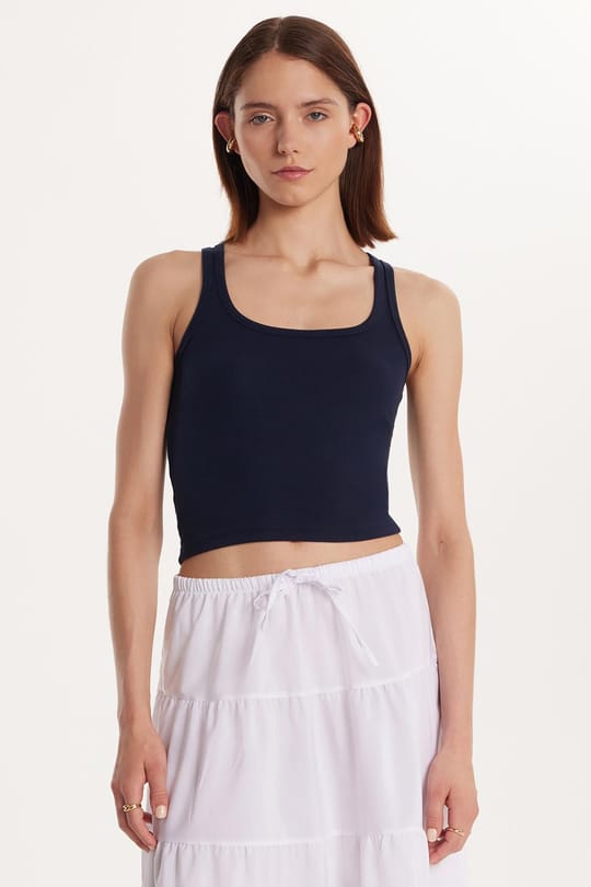 Kadın Slim Fit Dar Kesim İnce Askılı U Yaka Lacivert Body Atlet