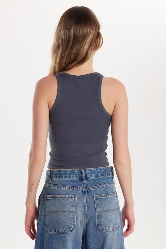 Kadın Slim Fit Dar Kesim İnce Askılı U Yaka Antrasit Body Atlet
