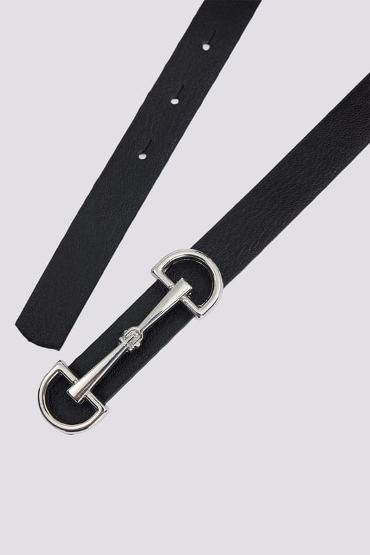 Kadın Modern Gümüş Renk Metal Tokalı110 cm Standart Beden Siyah Kadın Kemer 