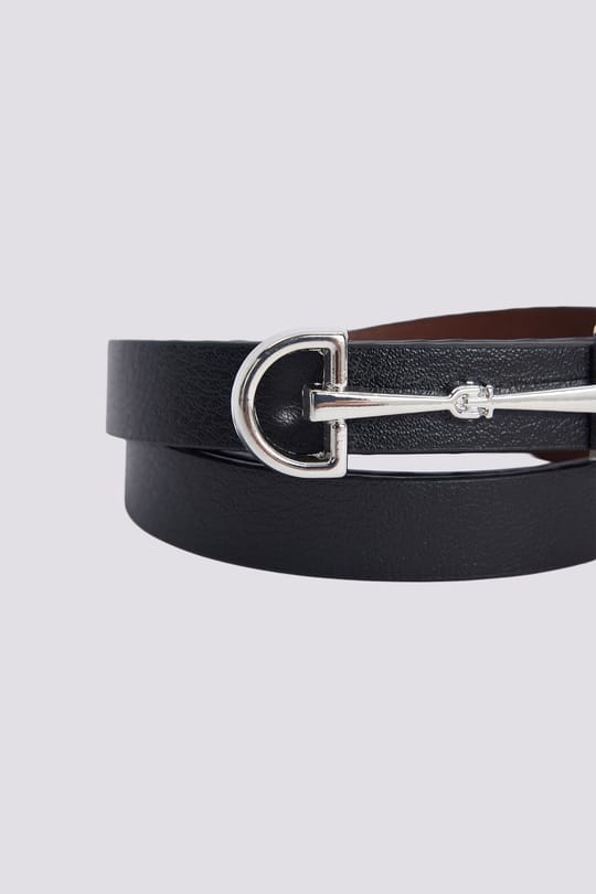 Kadın Modern Gümüş Renk Metal Tokalı110 cm Standart Beden Siyah Kadın Kemer 