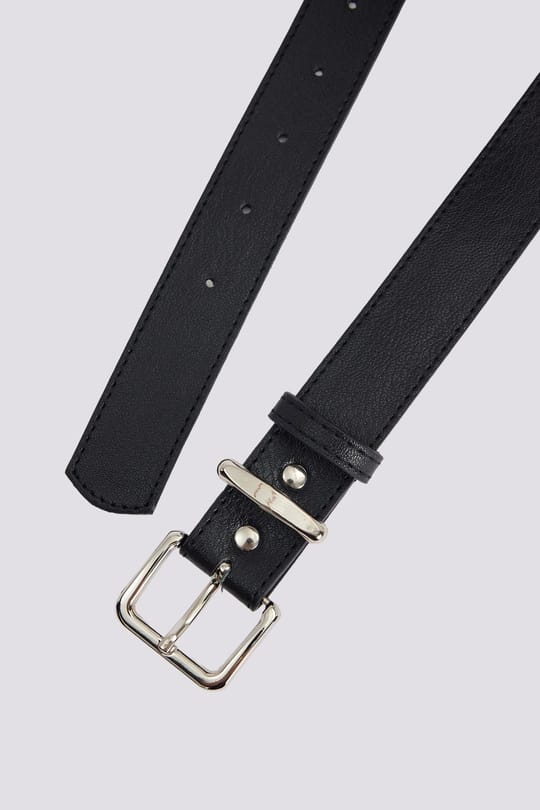Kadın 110cm Gümüş Tokalı Siyah Kadın Kemer 