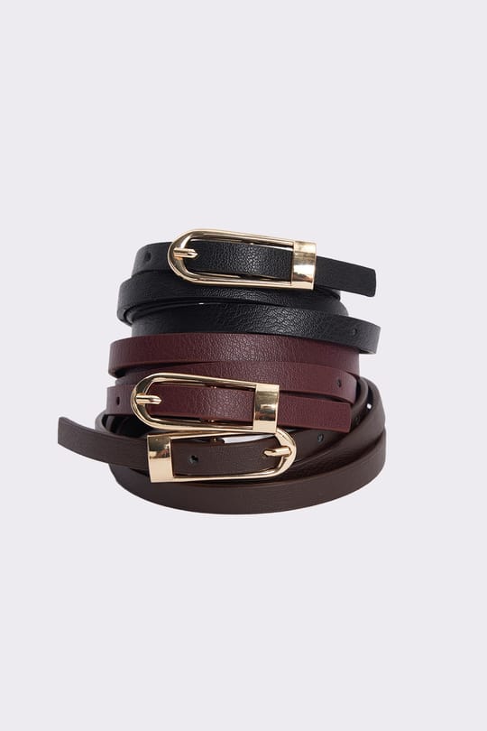 Kadın Gold Tokalı 110 cm 3lü Set Siyah-Bordo-Kahverengi Kemer