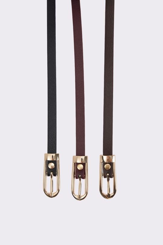 Kadın Gold Tokalı 110 cm 3lü Set Siyah-Bordo-Kahverengi Kemer