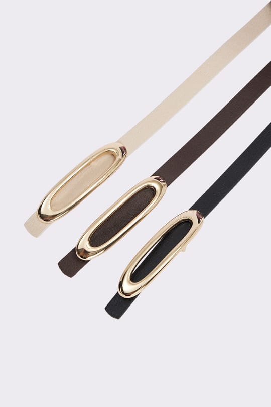Kadın Gold Tokalı 110 cm 3lü Set Siyah-Bej-Kahverengi Kemer