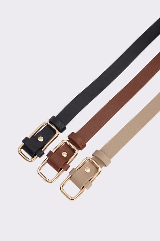 Kadın Gold Tokalı 2 cm 3lü Set Siyah-Bej-Kahverengi Kemer