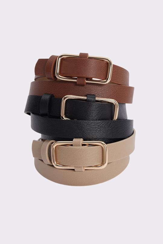 Kadın Gold Tokalı 2 cm 3lü Set Siyah-Bej-Kahverengi Kemer