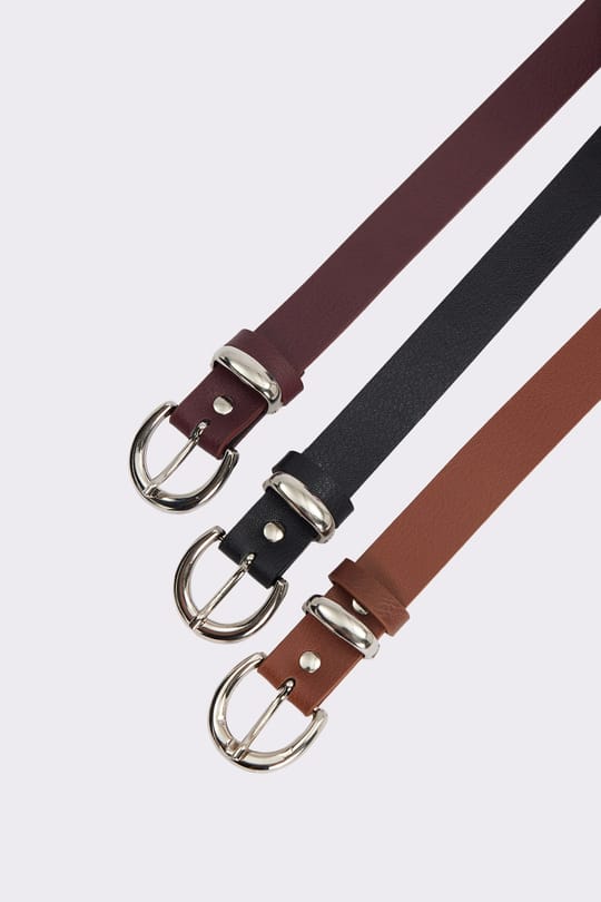 Kadın 2.5 cm 3lü Set Siyah-Bordo-Kahverengi Kemer