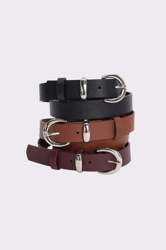 Kadın 2.5 cm 3lü Set Siyah-Bordo-Kahverengi Kemer