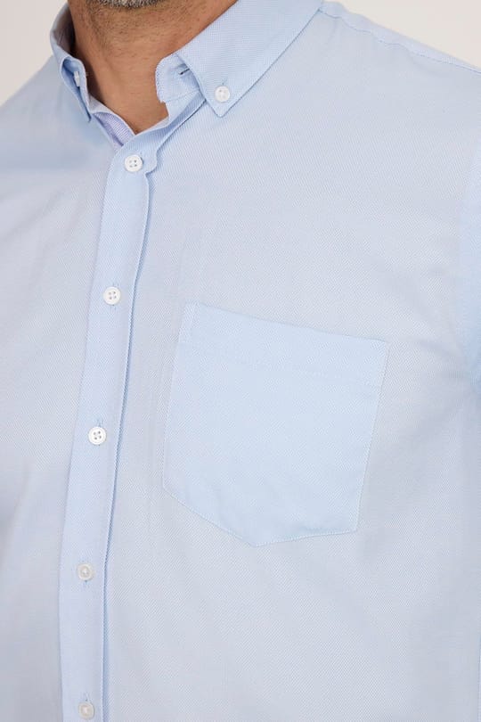 Erkek Regular Fit Klasik Kesim Düğmeli Yaka Pamuklu Kolay Ütü Oxford Düz Mavi Gömlek