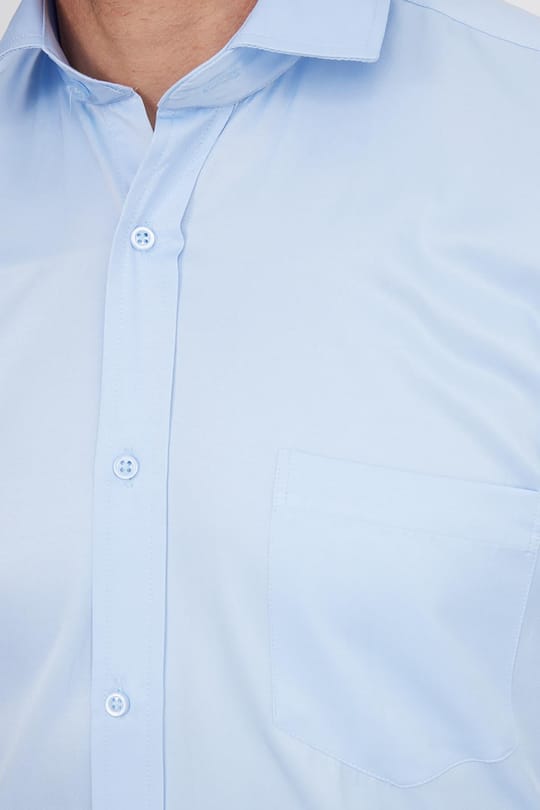 Erkek Regular Fit Klasik Kesim Pamuklu Düz Mavi Gömlek