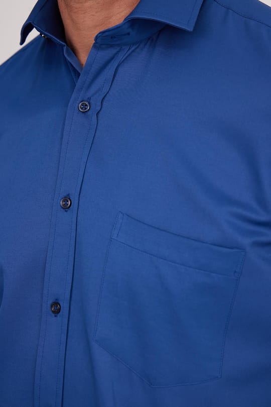 Erkek Regular Fit Klasik Kesim Pamuklu Düz İndigo Gömlek