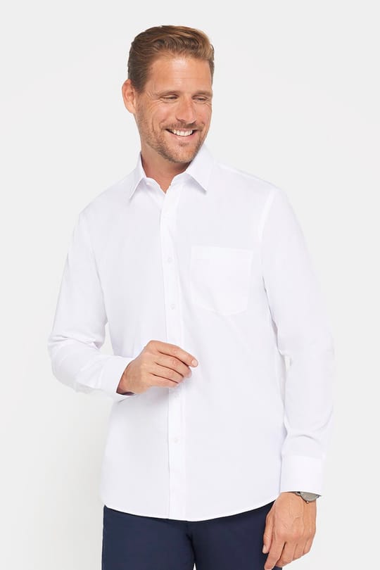 Klasik Fit Uzun Kollu Pamuklu Kolay Ütü Düz Erkek Beyaz Gömlek