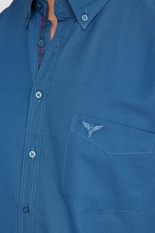 Erkek Regular Fit Klasik Kesim Pamuklu Oxford Doku Petrol Renk Düğmeli Yaka Gömlek