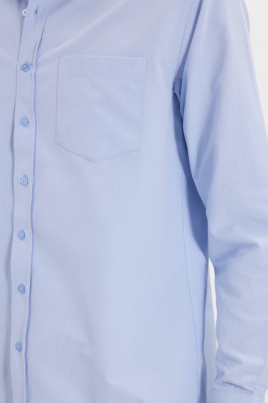 Erkek Regular Fit Klasik Kesim Armürlü Kravatlık Yaka Desenli Mavi Gömlek