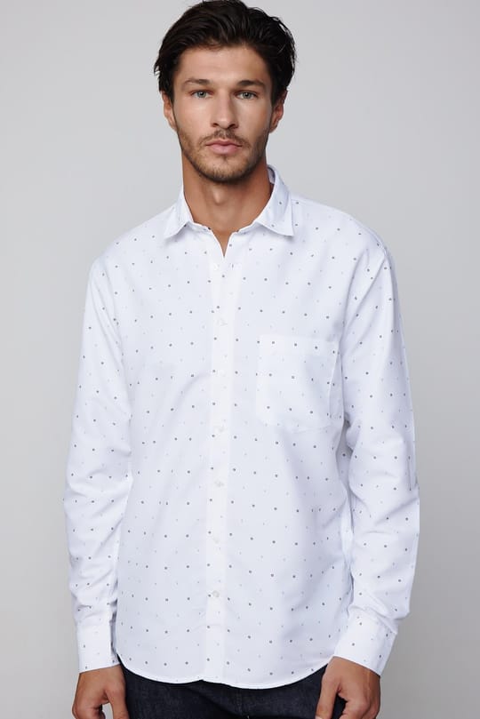 Erkek Regular Fit Klasik Kesim Kolay Ütülenebilir Baskılı Beyaz Gömlek