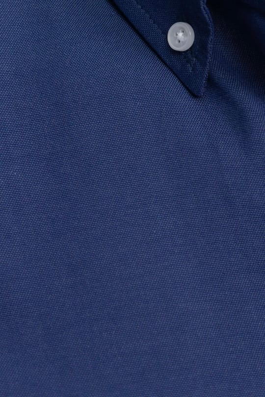 Erkek Regular Fit Klasik Kesim Oxford Doku Yaka Düğmeli Cepli Nakışlı İndigo Gömlek