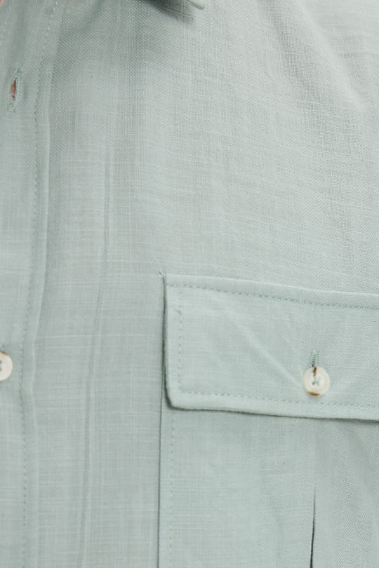 Erkek Regular Fit Klasik Kesim Oversize %100 Pamuk Keten Doku Çift Cep Yeşil Gömlek