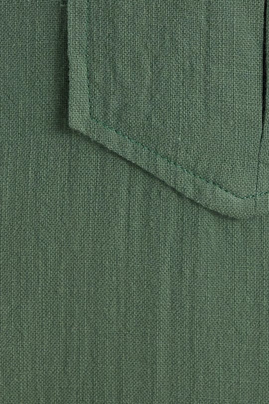 Erkek Regular Fit Klasik Kesim Oversize %100 Pamuk Keten Doku Çift Cep Haki Gömlek