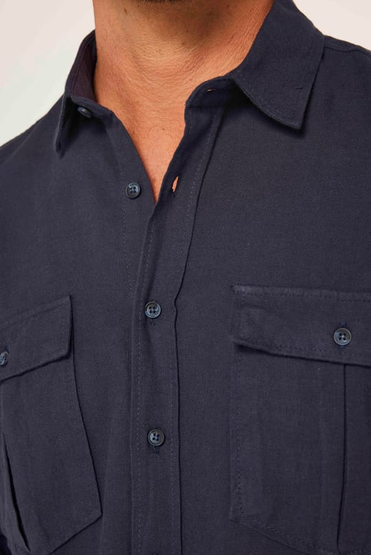 Erkek Regular Fit Klasik Kesim Oversize %100 Pamuk Keten Doku Çift Cep Füme Gömlek