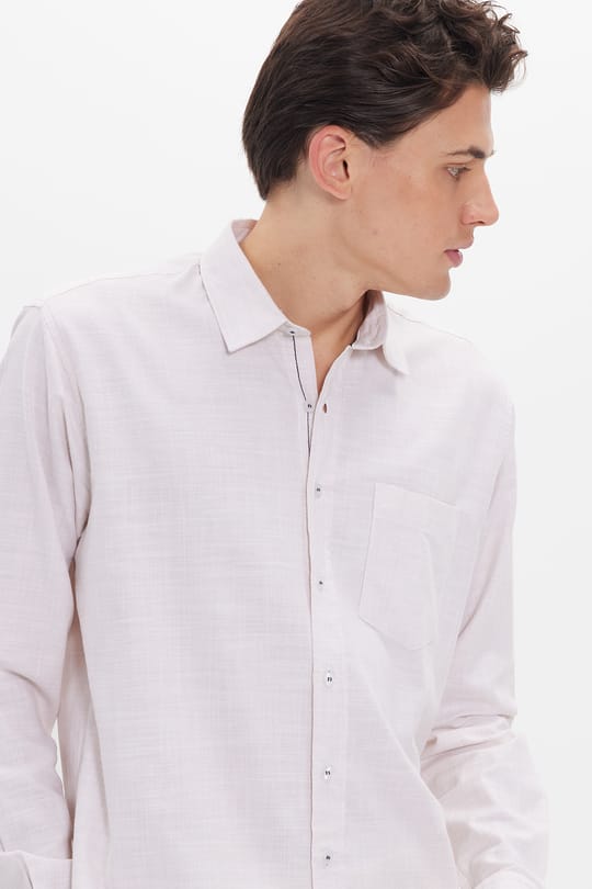 Erkek Regular Fit Klasik Kesim Oversize %100 Pamuk Keten Doku Bej Gömlek
